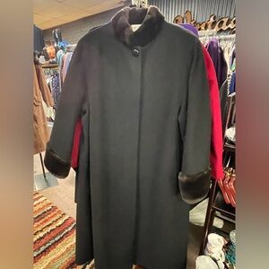 Preston & York Black Pea Coat with Fur Accents- Sold